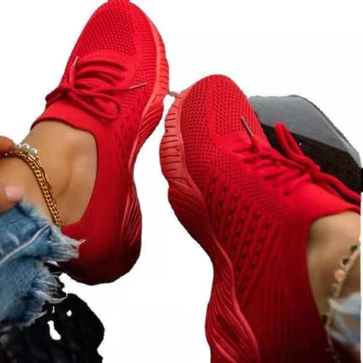Compra red Sneakers Shoes 2022 Fashion Lace Up Platform Shoes for Women&amp;#39;s Summer Plus Size Flat Mesh Sports Shoes Woman Vulcanize Shoes