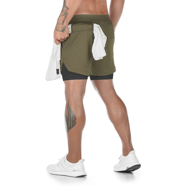 Buy style1-green Camo Double layer Running Shorts for Men