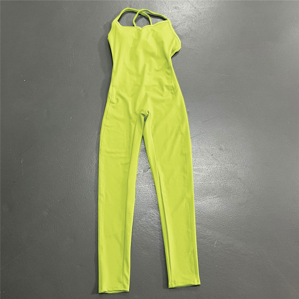 Acheter yellow-long Athleisure  One Piece Backless Fitness Bodysuit / Jumpsuit