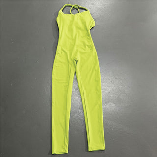 Buy yellow-long Athleisure  One Piece Backless Fitness Bodysuit / Jumpsuit