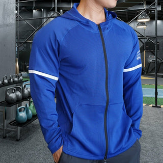 Buy blue Hooded Fitness Jacket with Zipper and Pockets for Men and Women