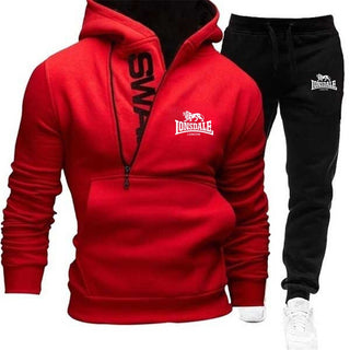 Buy 08 LONSDALE  2-Piece Set Men&#39;s Velvet Cardigan with Hoodie and Sports Casual tracksuit bottoms