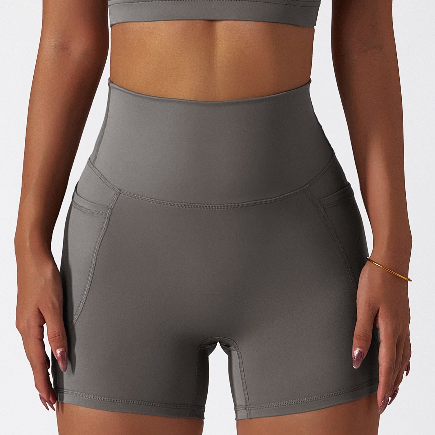 Buy gray Comfortable Skin Friendly High Waist Yoga Shorts