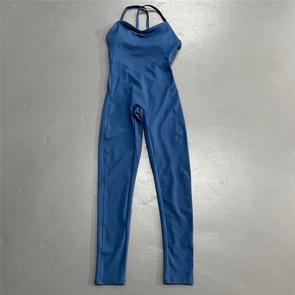 Comprar navyblue-long Athleisure  One Piece Backless Fitness Bodysuit / Jumpsuit
