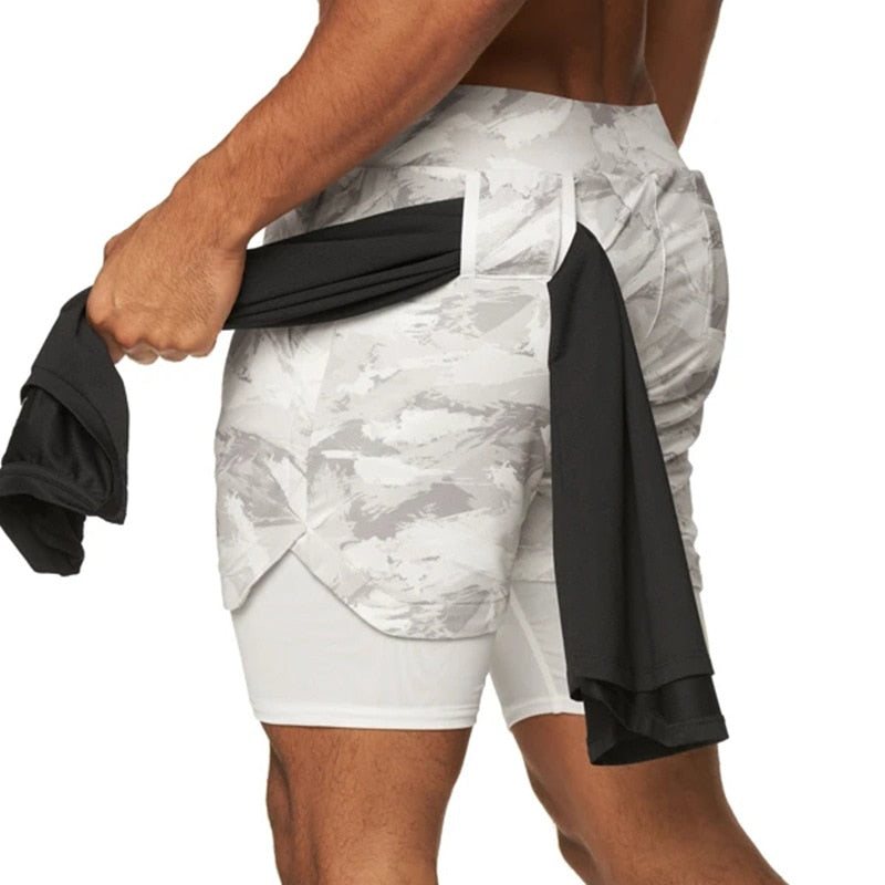 Acheter white-graffiti-camo Camo Running Shorts 2 In 1 Double-deck Gym shorts for Men Quick Dry