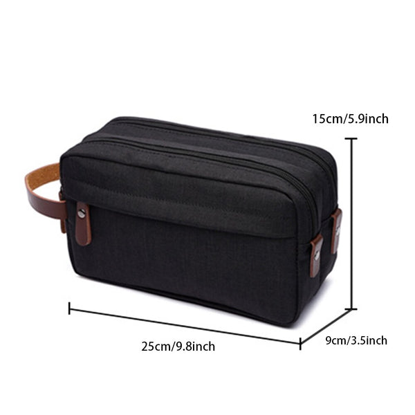 Canvas Toiletry Storage Bag with Leather Handle