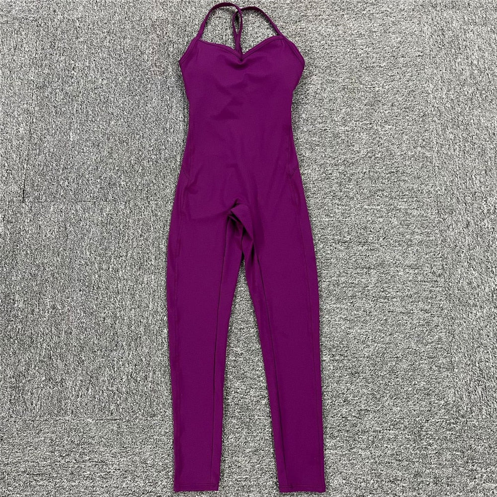 Comprar purple-long Athleisure  One Piece Backless Fitness Bodysuit / Jumpsuit