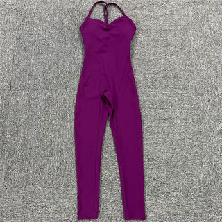 Buy purple-long Athleisure  One Piece Backless Fitness Bodysuit / Jumpsuit