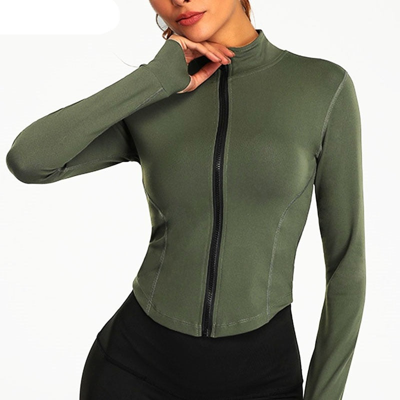 Aiithuug Full Zip-up Yoga Top Workout Running Jackets with Thumb Holes for women green 