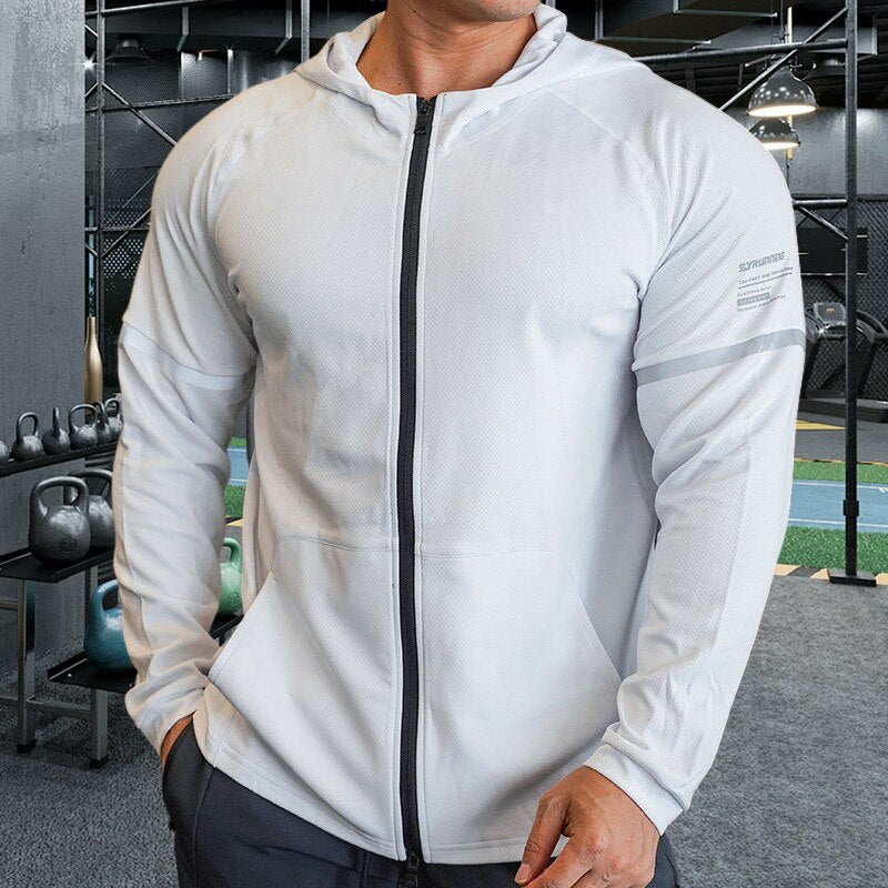 Comprar white Hooded Fitness Jacket with Zipper and Pockets for Men and Women