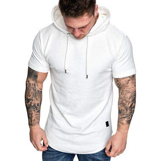 Compra white Short Sleeve draw string Hoodie for Men