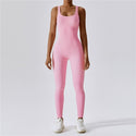 Solid Rib Bodysuit Tight Athletic Fitness & Yoga Backless Jumpsuit