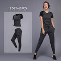 Two piece set Jogging and Yoga T-Shirts & Leggings for Women in black/grey