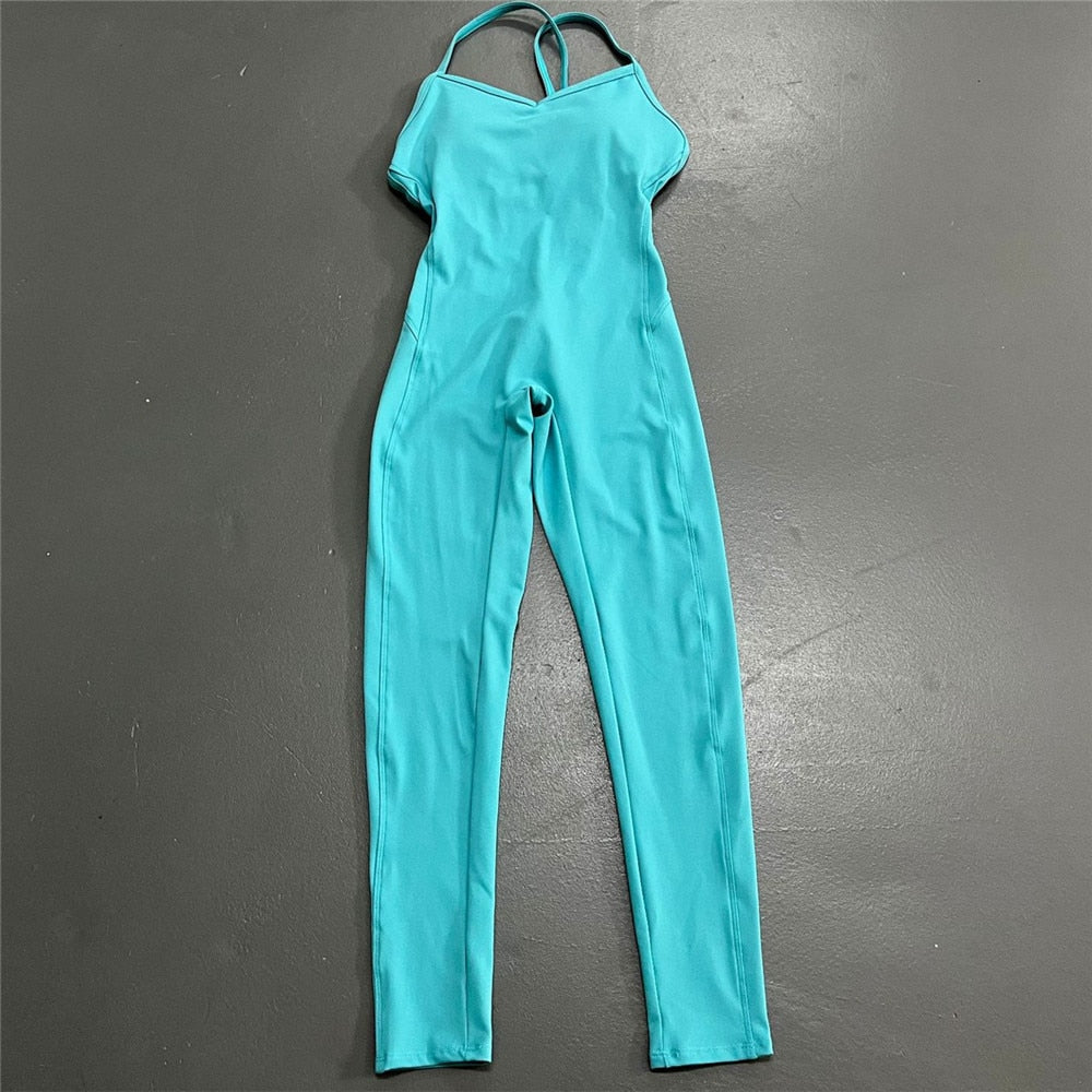 Comprar skyblue-long Athleisure  One Piece Backless Fitness Bodysuit / Jumpsuit