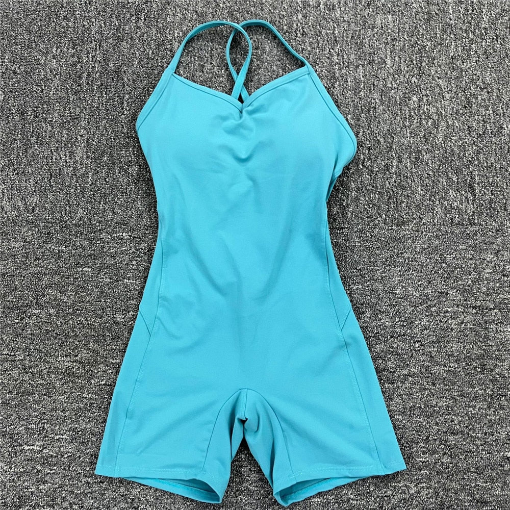 Comprar skyblue-short Athleisure  One Piece Backless Fitness Bodysuit / Jumpsuit