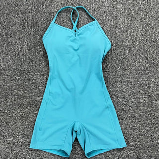 Buy skyblue-short Athleisure  One Piece Backless Fitness Bodysuit / Jumpsuit