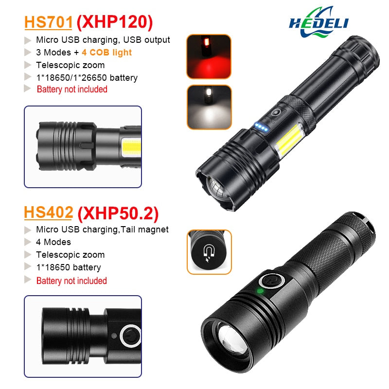 Rechargeable XHP120 Powerful Led Flashlight XHP90 High Power Torch 