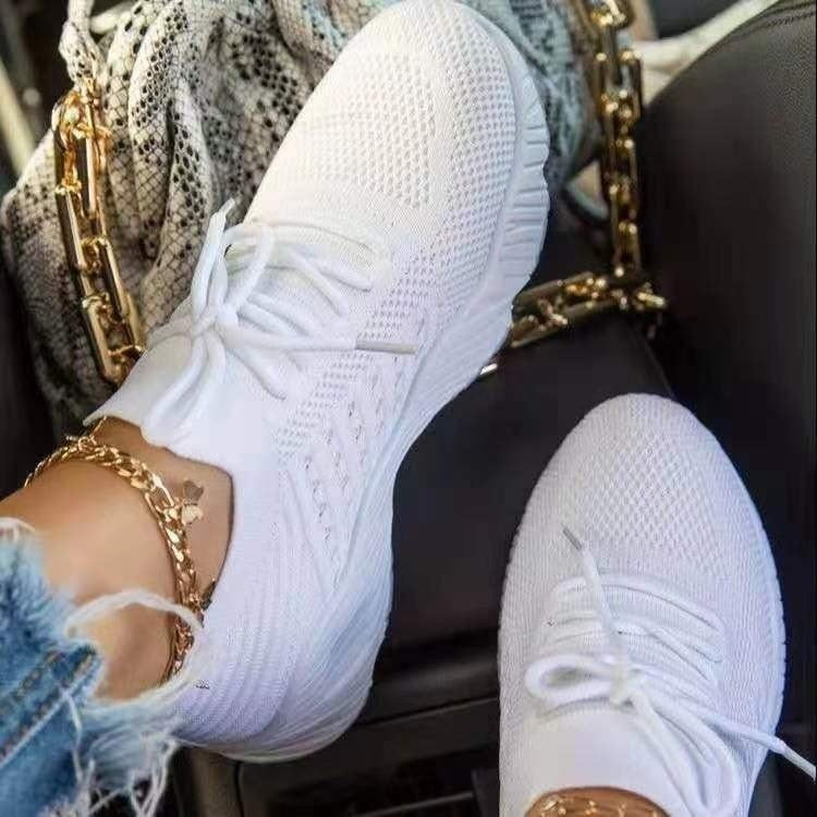 Compra white Sneakers Shoes 2022 Fashion Lace Up Platform Shoes for Women&amp;#39;s Summer Plus Size Flat Mesh Sports Shoes Woman Vulcanize Shoes