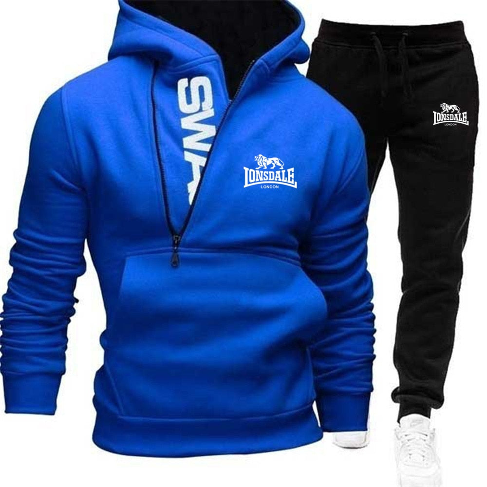LONSDALE  2-Piece Set Men's Velvet Cardigan with Hoodie and Sports Casual tracksuit bottoms-9