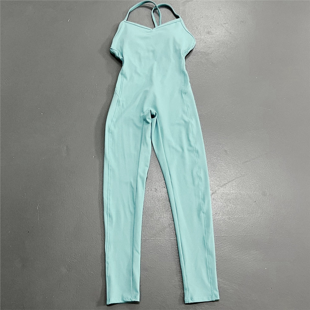 Comprar iceblue-long Athleisure  One Piece Backless Fitness Bodysuit / Jumpsuit