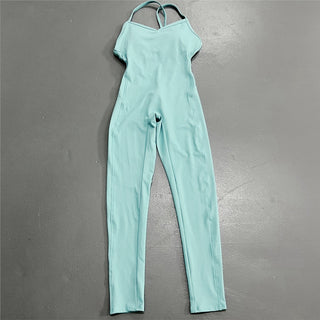 Buy iceblue-long Athleisure  One Piece Backless Fitness Bodysuit / Jumpsuit