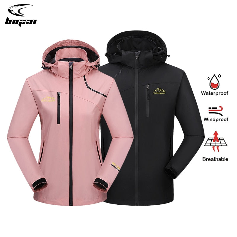 Softshell  Windbreaker Hiking Jacket for men and women Waterproof Camping & Trekking Climbing Rain Coat pink and black