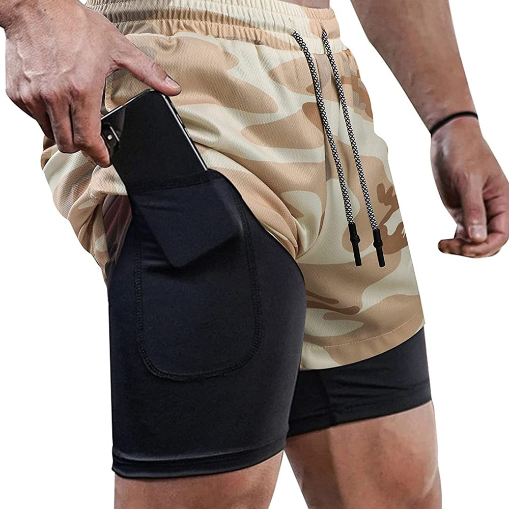 Buy camo3-no-hole 2 Layers Fitness &amp; Gym Training Sports Shorts for Men