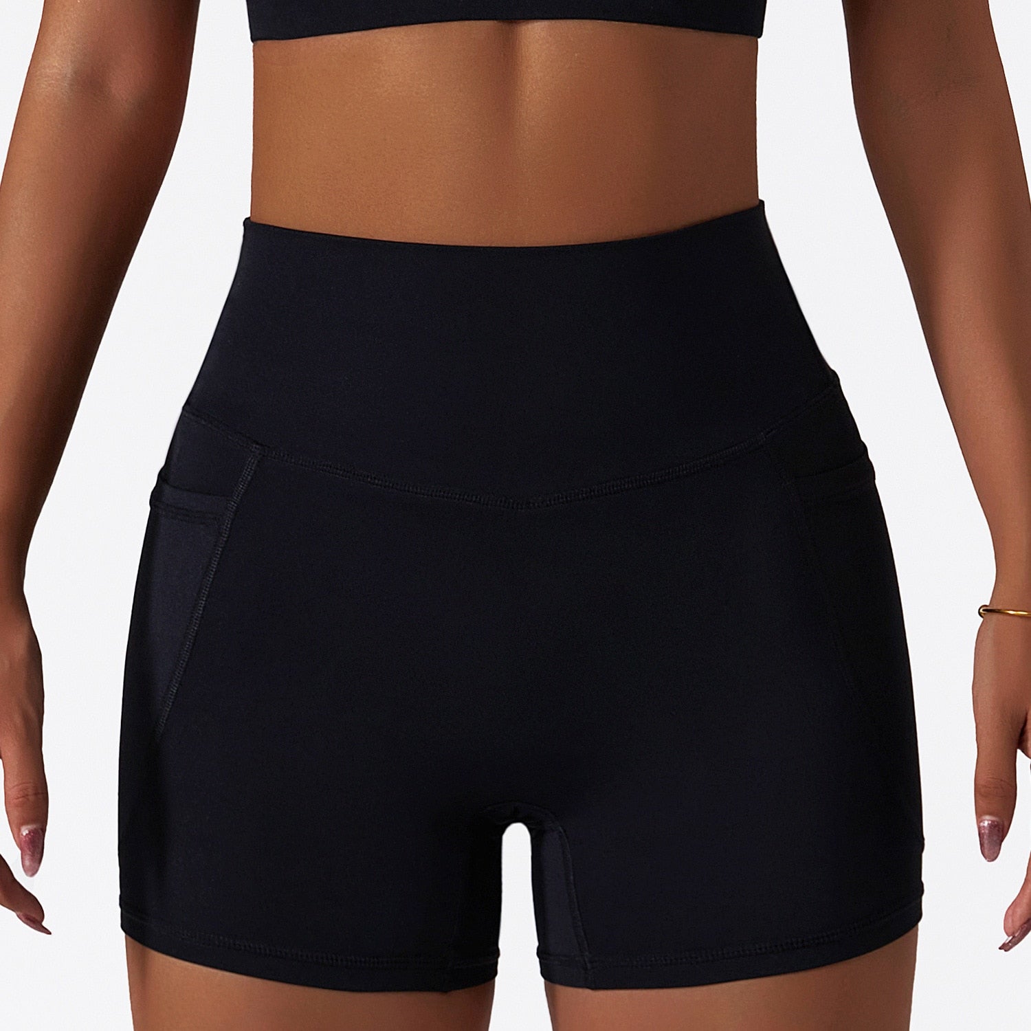 Acheter black Comfortable Skin Friendly High Waist Yoga Shorts