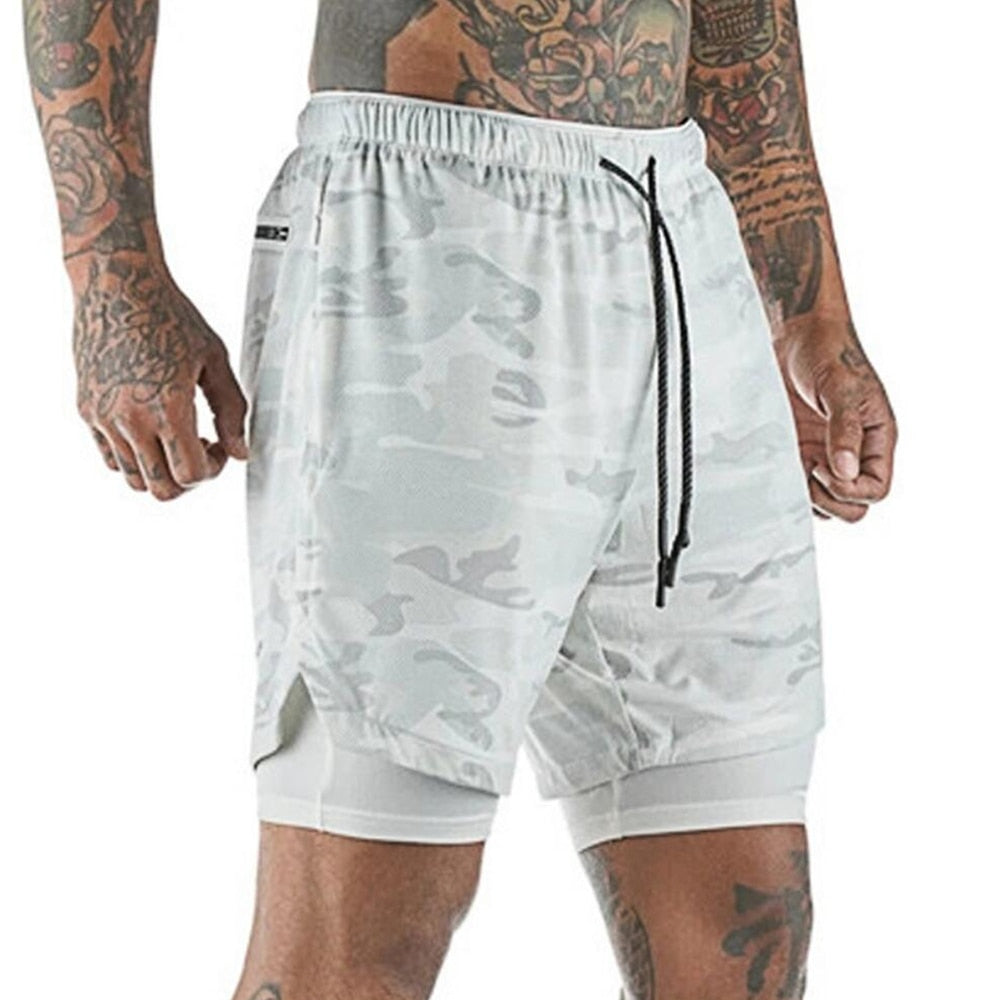 Buy white-camo 2 in 1 Running double layer Shorts Quick Dry