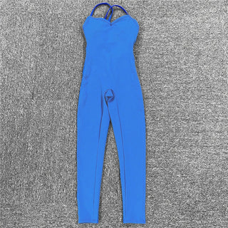 Buy royalblue-long Athleisure  One Piece Backless Fitness Bodysuit / Jumpsuit