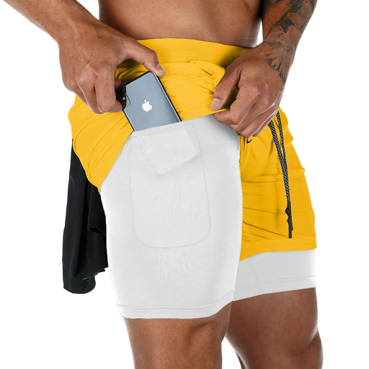 Buy style1-yellow Camo Double layer Running Shorts for Men