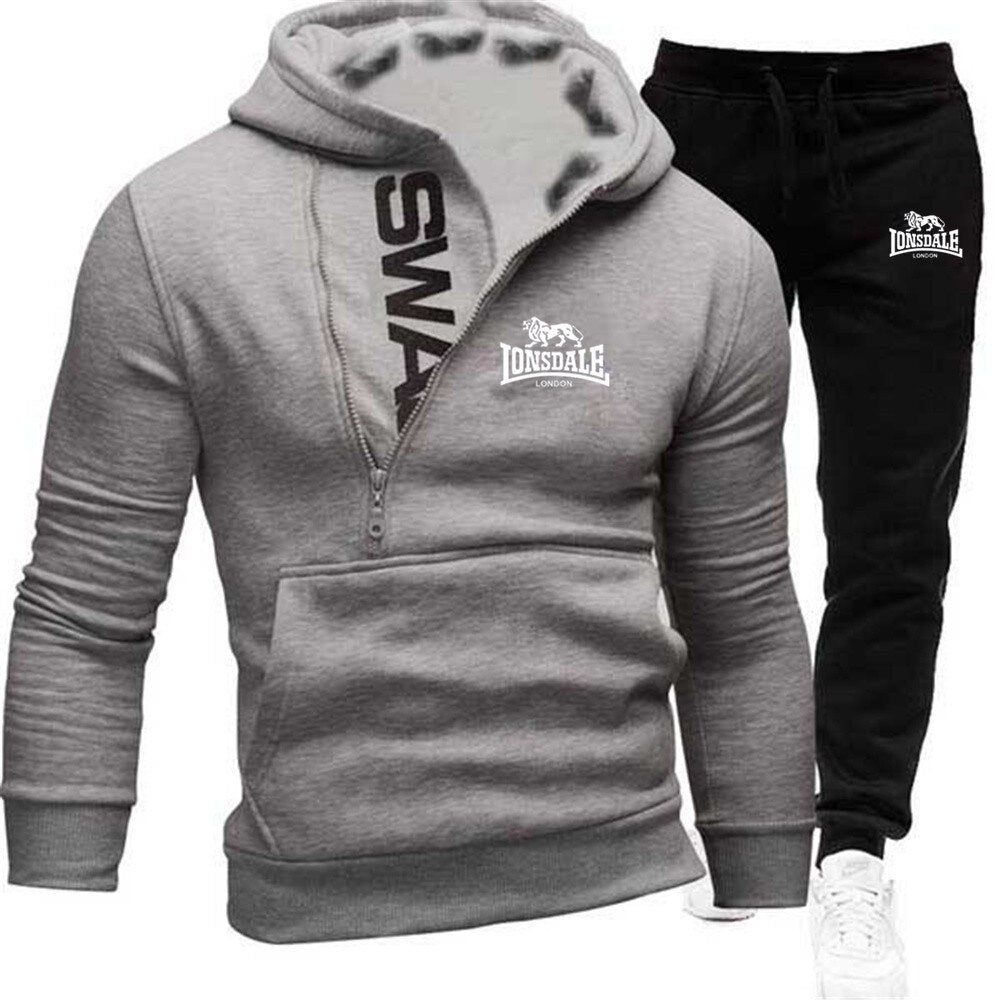 LONSDALE  2-Piece Set Men's Velvet Cardigan with Hoodie and Sports Casual tracksuit bottoms-2