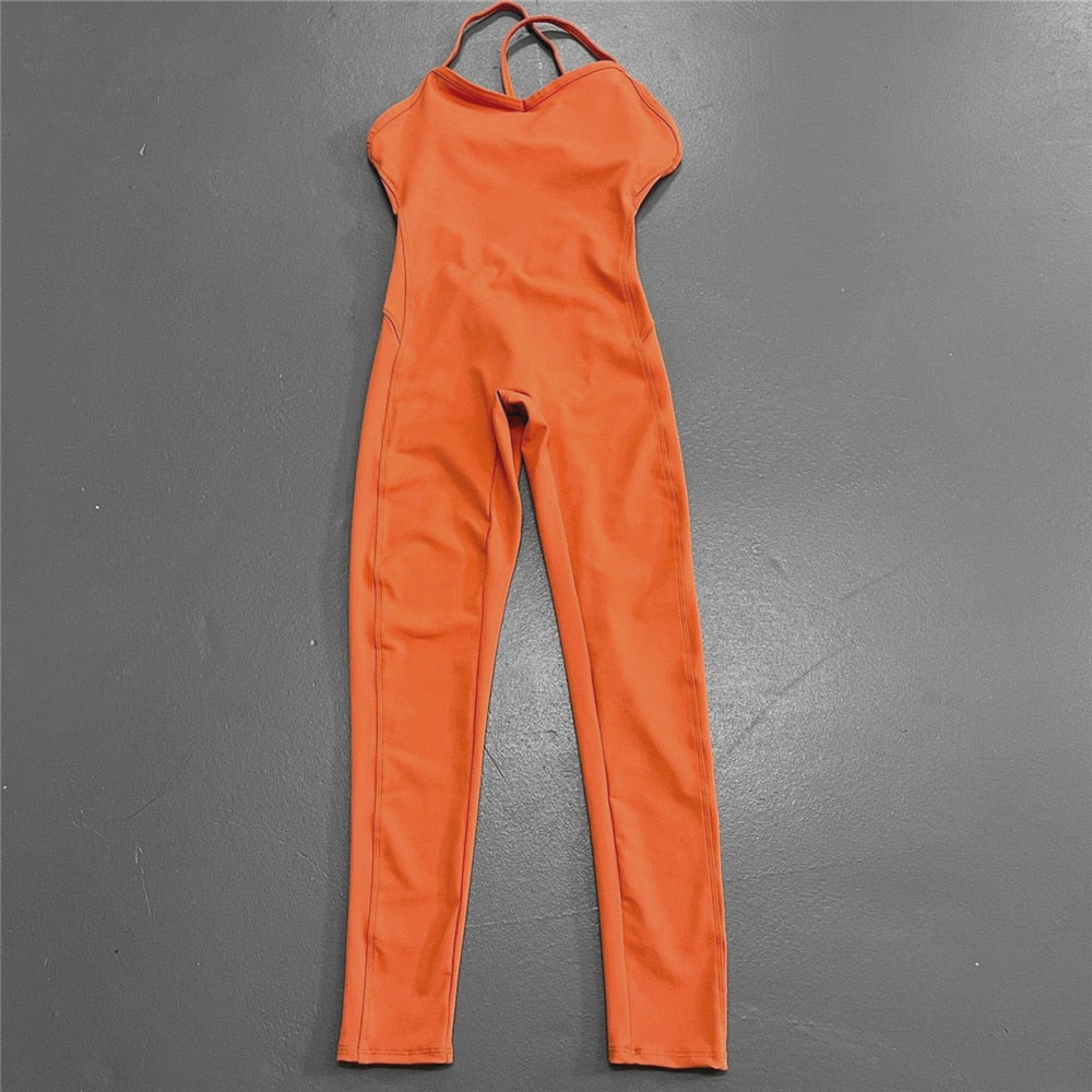 Comprar orange-long Athleisure  One Piece Backless Fitness Bodysuit / Jumpsuit