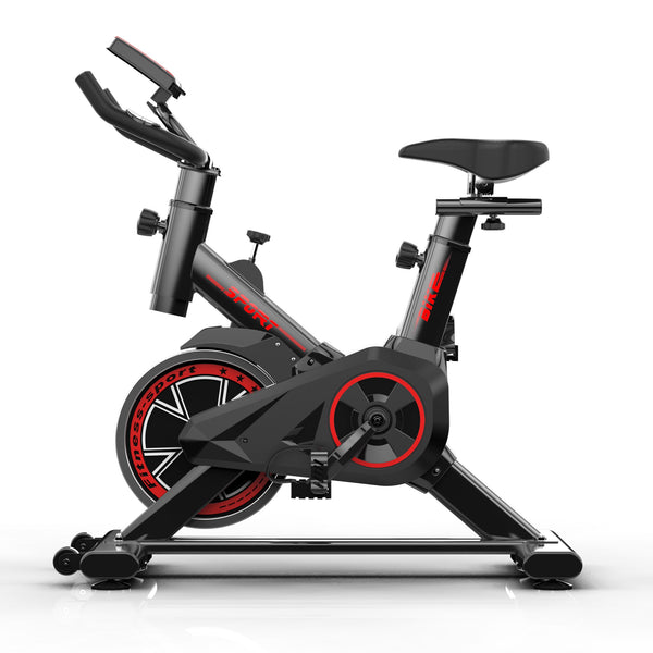 Home or Commercial Spinning Bike with  non-slip adjustable handlebar black and red