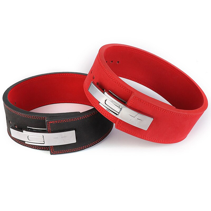 Leather red & black Weightlifting back Protective Belt with Gear Lever Buckle