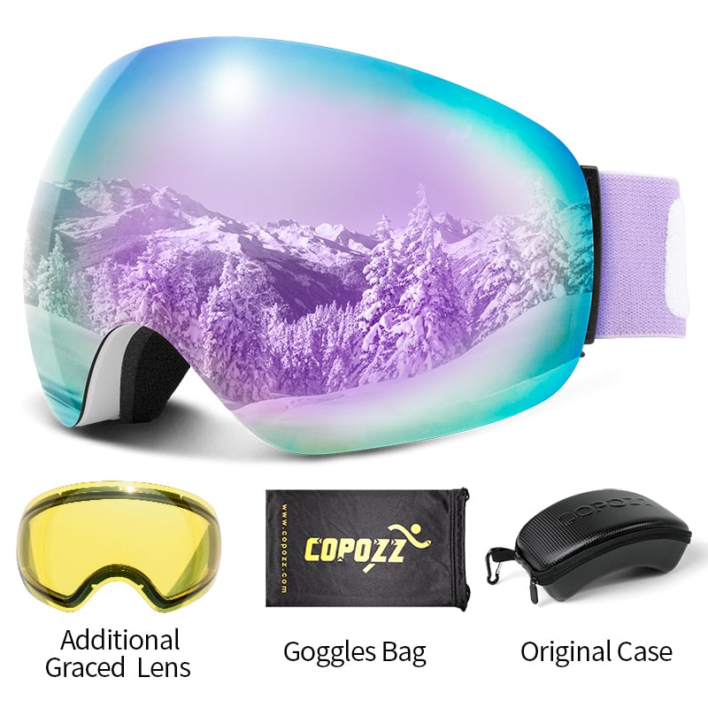Buy purpple-set COPOZZ Anti-Fog Ski Spherical Frameless Ski Goggles 100% UV400 Protection