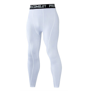 Buy white Men Compression Tight Leggings for Running Sports and yoga. Quick Dry, sweat absorbent.