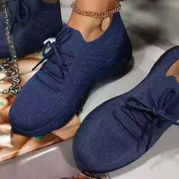 Compra blue Sneakers Shoes 2022 Fashion Lace Up Platform Shoes for Women&amp;#39;s Summer Plus Size Flat Mesh Sports Shoes Woman Vulcanize Shoes