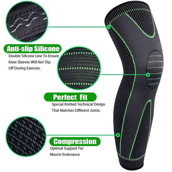 1Pair Sport Full Leg Compression Sleeves with Knee Cap Support 