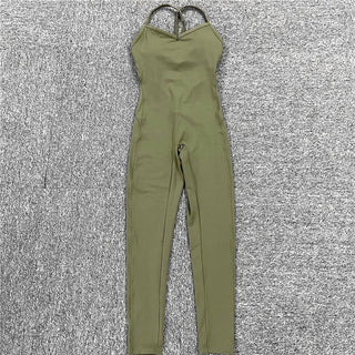 Buy army-long Athleisure  One Piece Backless Fitness Bodysuit / Jumpsuit