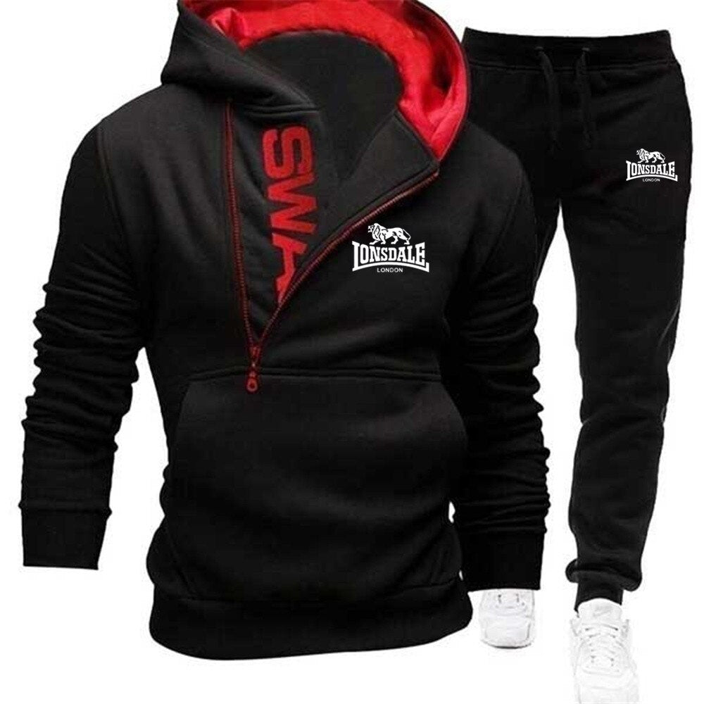 LONSDALE  2-Piece Set Men's Velvet Cardigan with Hoodie and Sports Casual tracksuit bottoms-6