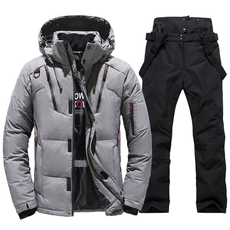 Thermal Ski Suit for Men Windproof Skiing Jacket and Bibs Pants Set for Men  grey jacket 