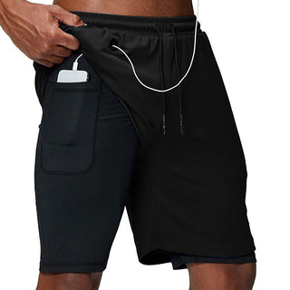 Compra black-headphone-hole 2 Layers Fitness &amp; Gym Training Sports Shorts for Men