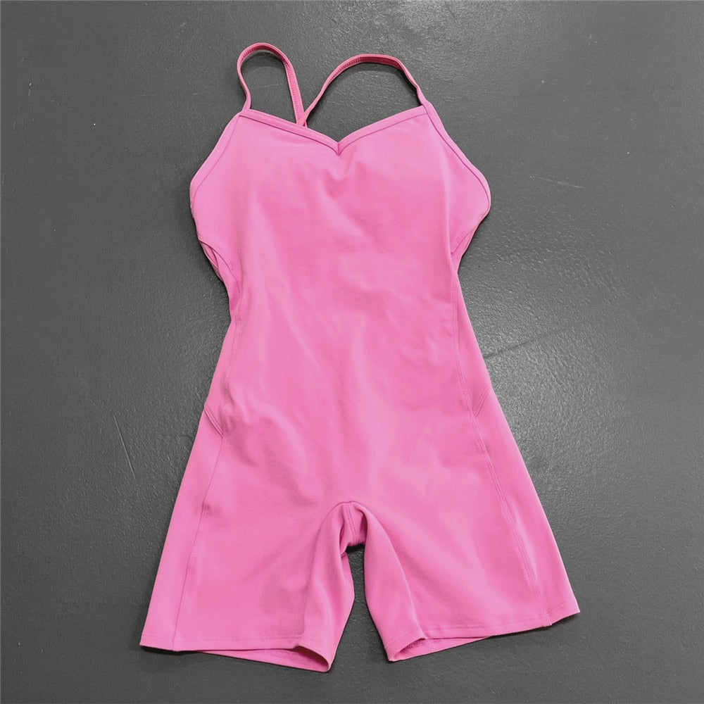 Comprar pink-short Athleisure  One Piece Backless Fitness Bodysuit / Jumpsuit