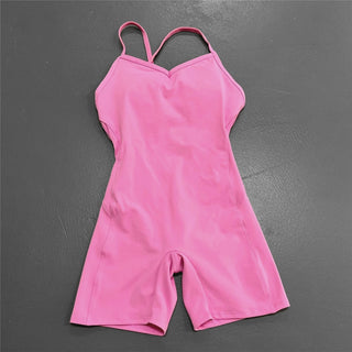 Buy pink-short Athleisure  One Piece Backless Fitness Bodysuit / Jumpsuit
