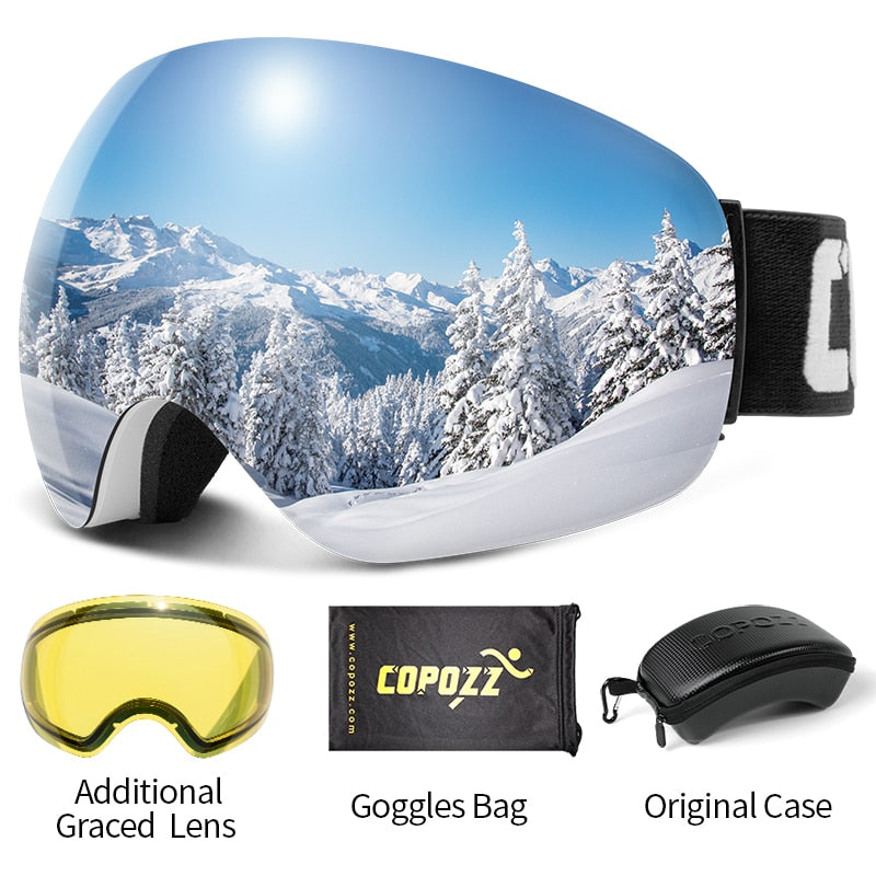 COPOZZ Anti-Fog Ski Spherical Frameless Ski Goggles 100% UV400 Protection