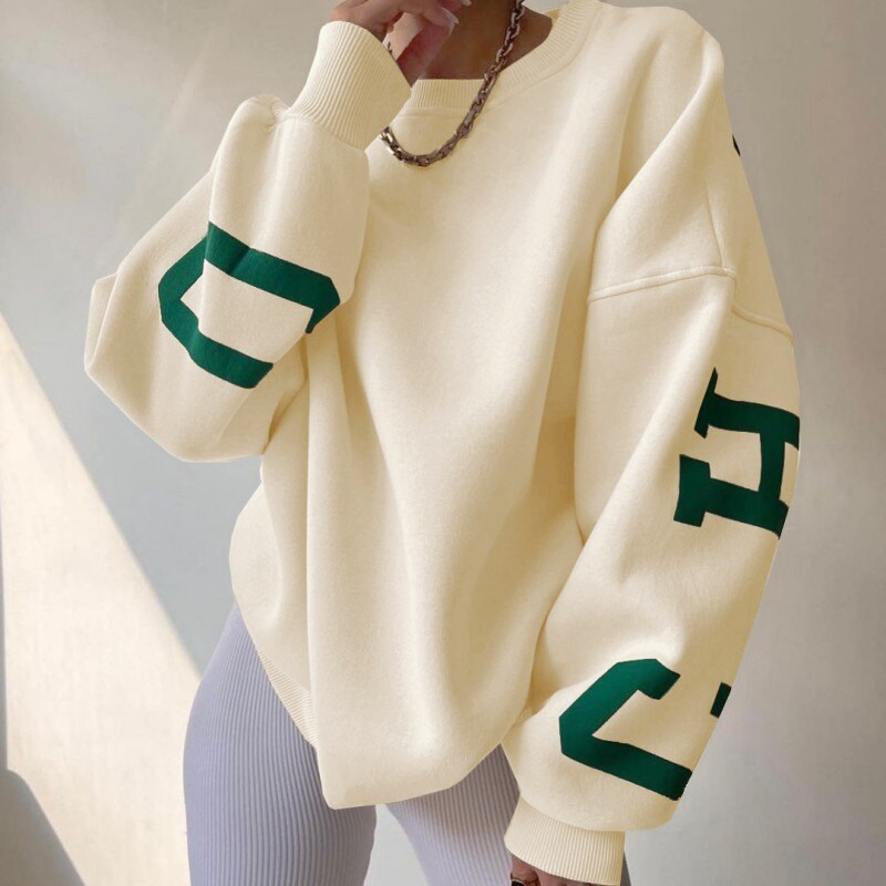Fashion Fleece Long Sleeve Loose Pullover sweatshirt for women