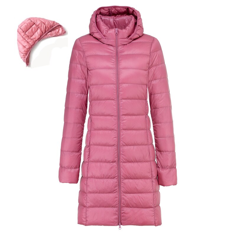 Women Down Jackets Winter Clothes Long Ultra Light Thin Casual Coat Puffer Hooded Jacket Slim Remove Ladies Hiking Sports Coats - 0