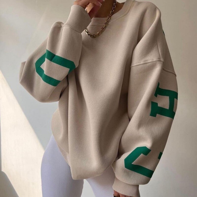 Fashion Fleece Long Sleeve Loose Pullover sweatshirt for women