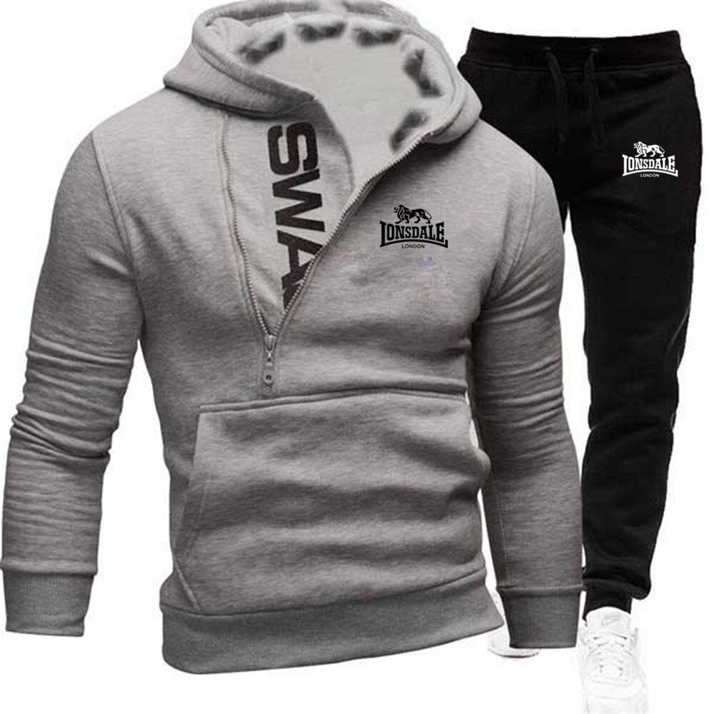 LONSDALE  2-Piece Set Men's Velvet Cardigan with Hoodie and Sports Casual tracksuit bottoms-5